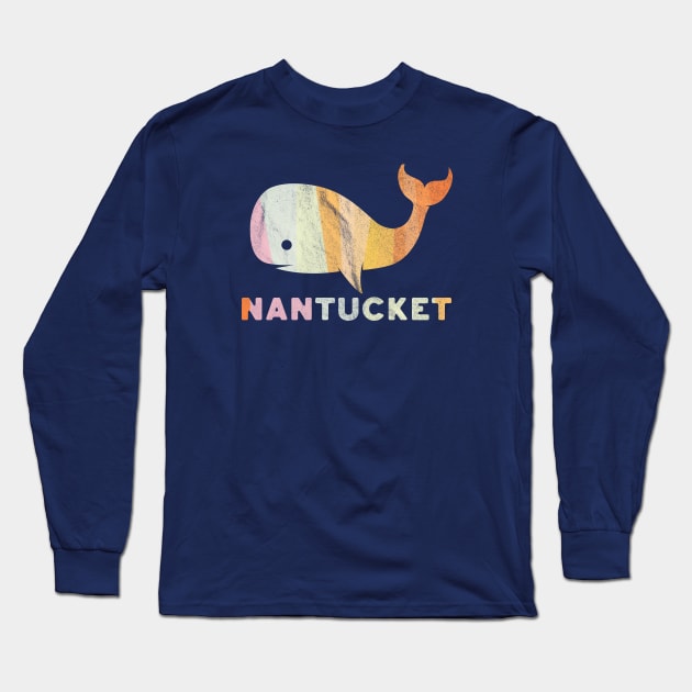 Nantucket Textured Pastel Whale Long Sleeve T-Shirt by SharksOnShore